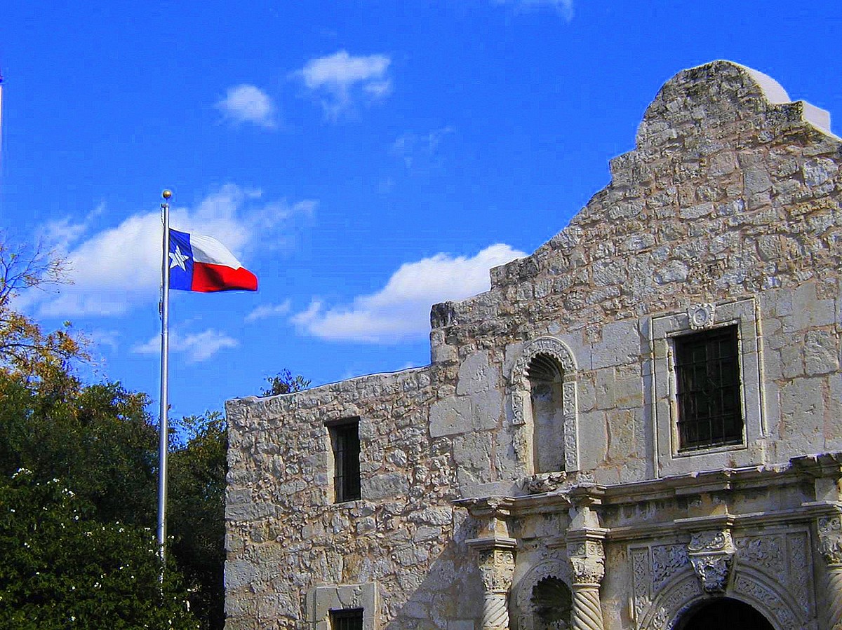Alamo with Texas Flag